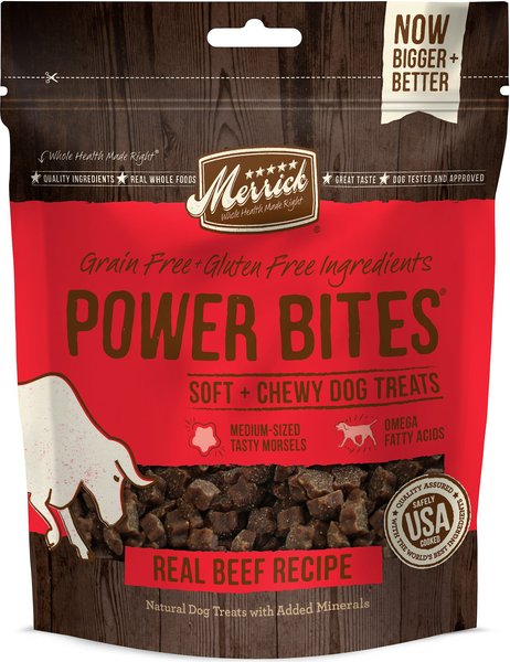 Merrick Power Bites Real Texas Beef Recipe Grain-Free Soft & Chewy Dog Treats, 6-oz bag slide 1 of 9