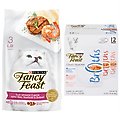 Fancy Feast Classic Collection Broths Variety Pack Complement Wet Food + Gourmet Filet Mignon Flavor with Real Seafood & Shrimp Dry Cat Food