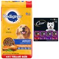 Pedigree Complete Nutrition Roasted Chicken, Rice & Vegetable Flavor Dry Food + Cesar Classic Loaf in Sauce Beef Recipe, Filet Mignon, Grilled Chicken, & Porterhouse Steak Flavors Variety Pack Dog Food