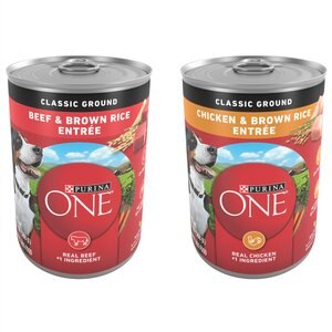 Purina ONE SmartBlend Classic Ground Beef & Brown Rice Entree + Classic Ground Chicken & Brown Rice Entree Canned Dog Food