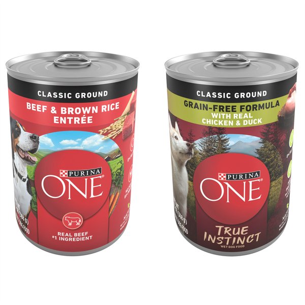 Purina ONE SmartBlend True Instinct Classic Ground with Real Chicken & Duck + Classic Ground Beef & Brown Rice Entree Canned Dog Food slide 1 of 9