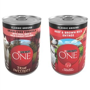 Purina ONE SmartBlend True Instinct Classic Ground with Real Beef & Wild-Caught Salmon + Classic Ground Beef & Brown Rice Entree Canned Dog Food