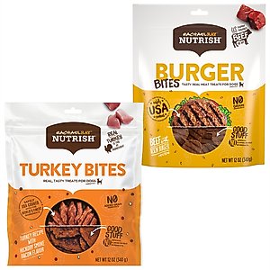 Rachael Ray Nutrish Turkey Bites Hickory Smoke Bacon + Burger Bites, Beef Burger with Bison Dog Treats