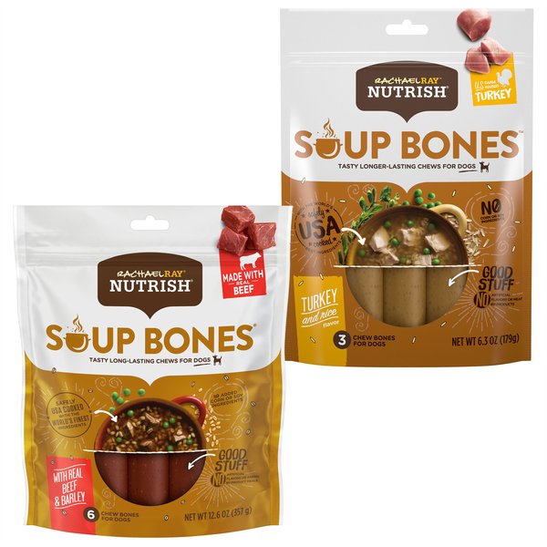 Rachael Ray Nutrish Soup Bones Turkey & Rice Flavor + Beef & Barley Flavor Dog Treats slide 1 of 9