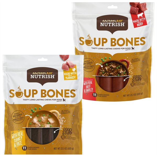 Rachael Ray Nutrish Turkey & Rice Flavor Soup Bones + Soup Bones Beef & Barley Flavor Dog Treats slide 1 of 9