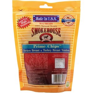 Smokehouse USA Chicken Breast & Turkey Breast Tendons Prime Chips Dog Treats, 4-oz bag