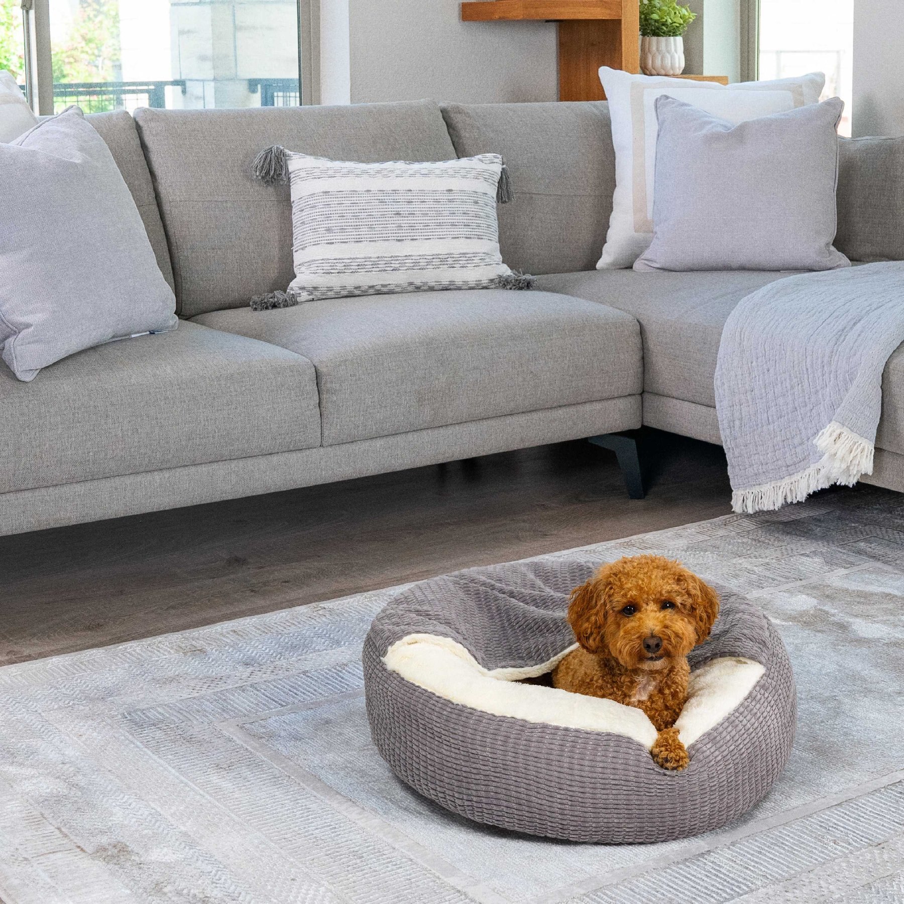 BEST FRIENDS BY SHERI Cozy Cuddler Mason Microfiber Hooded Blanket Cat & Dog Bed, Grey, 23in x