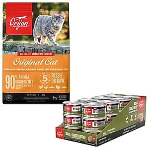 ORIJEN Duck + Chicken Entrée in Bone Broth Wet Food + Original Dry Cat Food