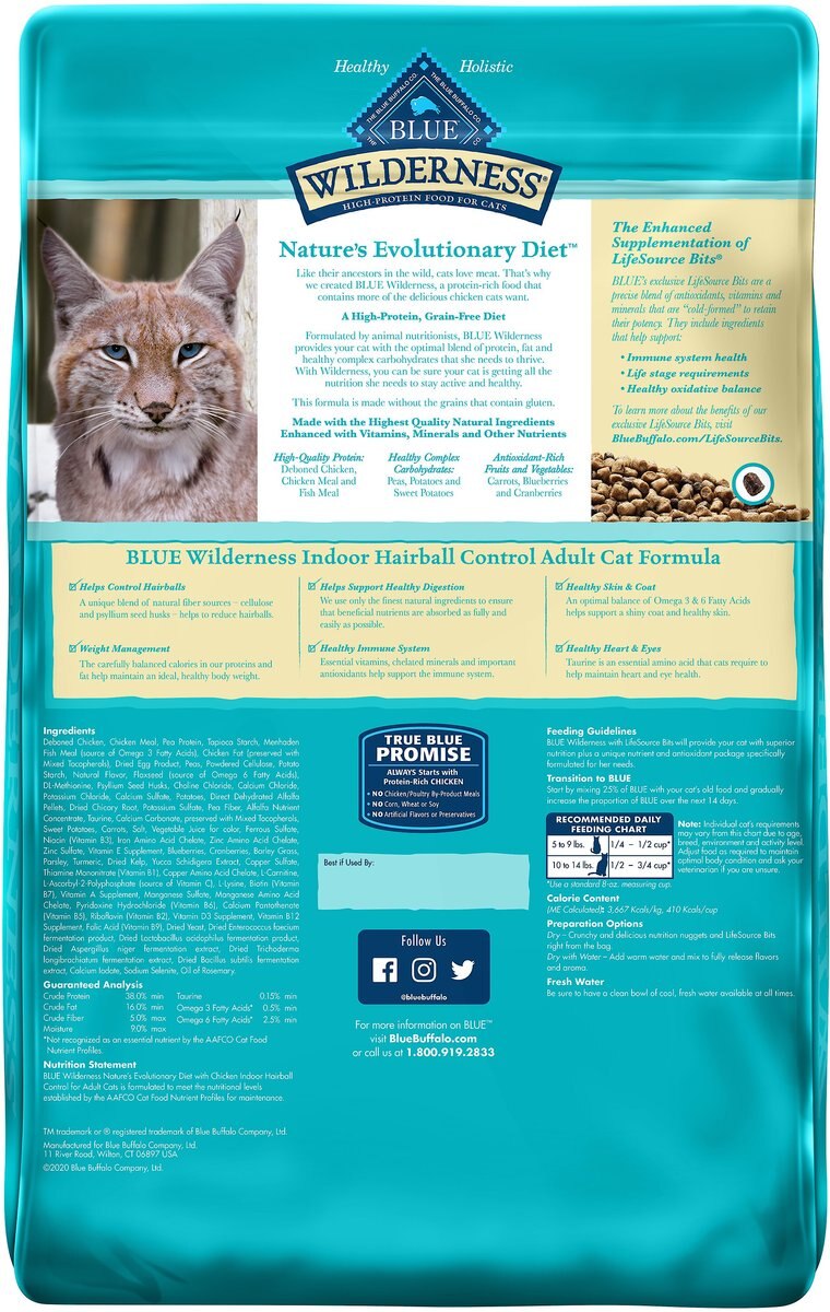 BLUE BUFFALO Wilderness Chicken Recipe Indoor Hairball Control Grain