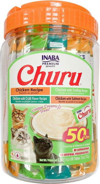 Inaba Churu Chicken & Seafood Variety Creamy Puree Grain-Free Lickable Cat Treats, 0.5-oz tube, 100 count slide 1 of 8
