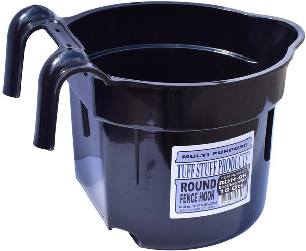 Tuff Stuff Products Heavy Duty Round Hookover Fence Hook Farm Animal Feeder, Black, 10-qt