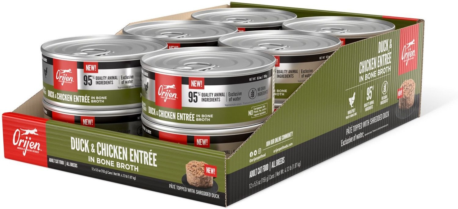 ORIJEN Duck + Chicken Entree in Bone Broth Wet Cat Food, 5.5-oz can, case  of 12 - Chewy.com