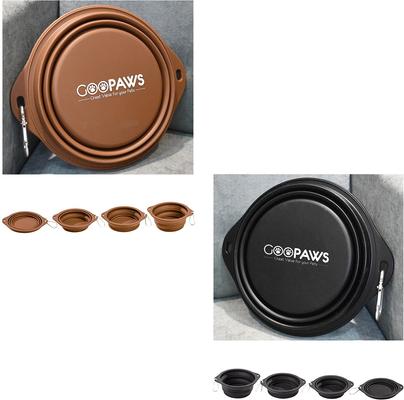 Show full view: Jespet & GOOPAWS Silicone Non-Skid Travel Cat & Dog Bowl, 2 count, Black/Brown slide 3 of 7