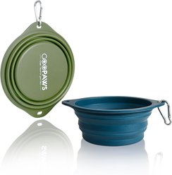 Jespet GooPaws Silicone Non-Skid Travel Cat & Dog Bowl, 2 count, Blue/Green