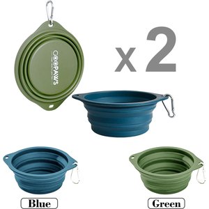 Jespet GooPaws Silicone Non-Skid Travel Cat & Dog Bowl, 2 count, Blue/Green