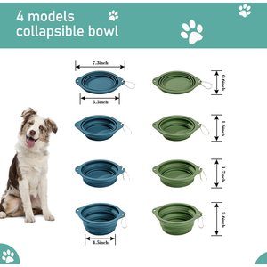 Jespet GooPaws Silicone Non-Skid Travel Cat & Dog Bowl, 2 count, Blue/Green