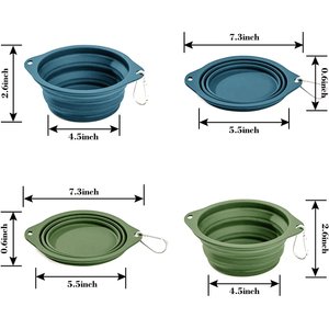 Jespet GooPaws Silicone Non-Skid Travel Cat & Dog Bowl, 2 count, Blue/Green