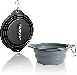 Jespet & GOOPAWS Silicone Non-Skid Travel Cat & Dog Bowl, 2 count, Black/Grey