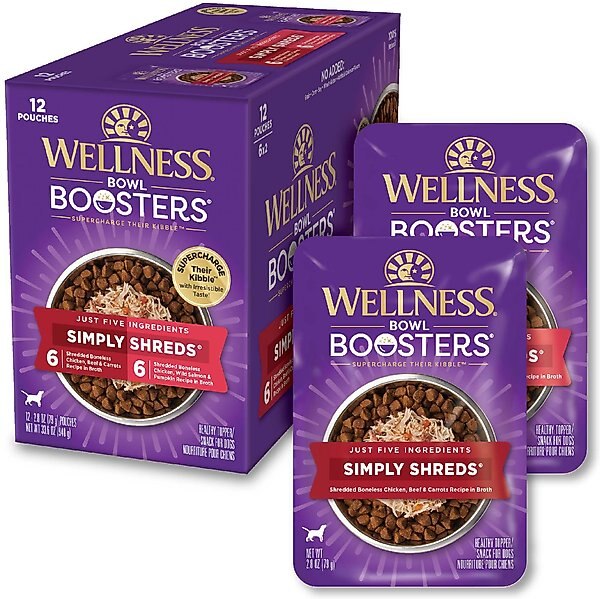 Wellness Bowl Boosters Simply Shreds Variety Pack Dog Food Topping, 2.8-oz pouch, 12 count slide 1 of 9