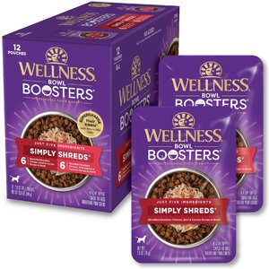 Wellness Bowl Boosters Simply Shreds Variety Pack Dog Food Tooping, 2.8-oz pouch, 12 count