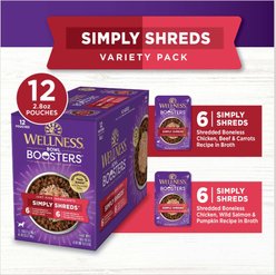 Wellness Bowl Boosters Simply Shreds Variety Pack Dog Food Tooping, 2.8-oz pouch, 12 count slide 2 of 9