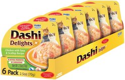 Inaba Dashi Delights Chicken with Tuna & Scallop Flavored Bits in Broth Cat Food Topping, 2.5-oz cup, pack of 6
