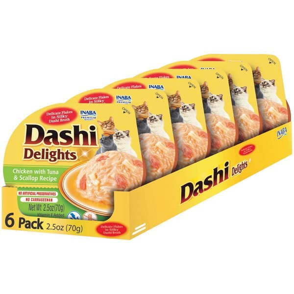 INABA Dashi Delights Chicken with Scallop Flavored Bits in Broth Cat Food Topping, 2.5oz cup