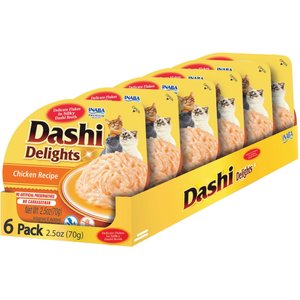 Inaba Dashi Delights Chicken Flavored Bits in Broth Cat Food Topping, 2.5-oz cup, pack of 6