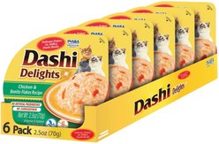 Inaba Dashi Delights Chicken & Bonito Flakes Flavored Bits in Broth Cat Food Topping, 2.5-oz cup, pack of 6
