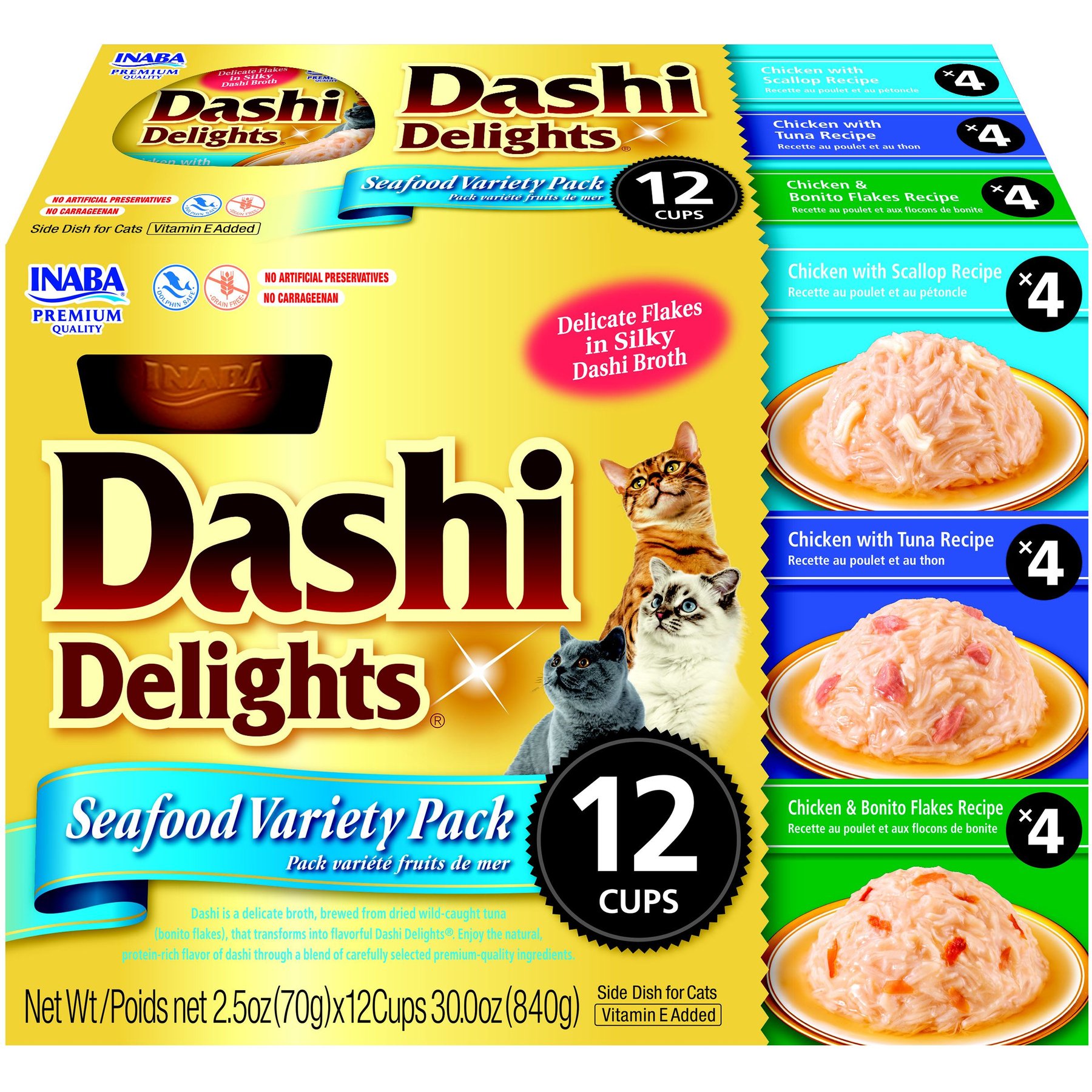 Inaba Dashi Delight Seafood Flavored Variety Pack Bits in Broth Cat Food Topping