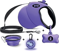 Ruff 'N Ruffus Tangle-Free Retractable Dog Leash & Bonus Contents, Purple