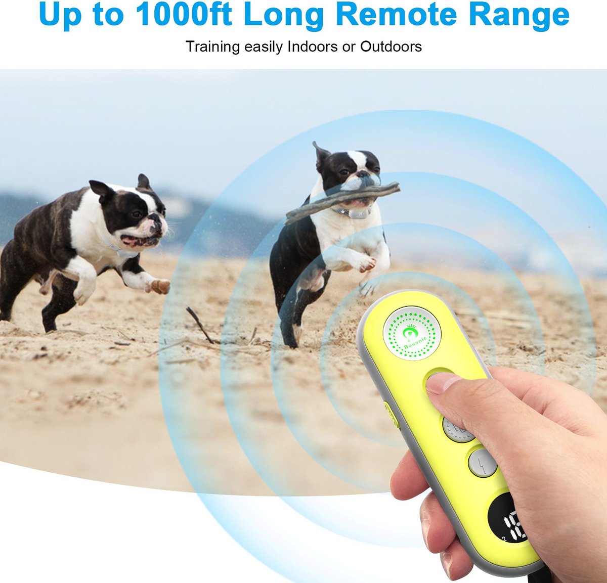 BOUSNIC 1000ft Remote Waterproof Rechargeable Shock Training Dog Collar Kit, Yellow, 2 count