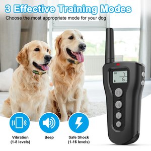 Casfuy 1000-ft Remote Rechargeable Waterproof Electric Dog Training Collar, Black, 2 count