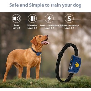Petdiary B320 Rechargeable Static Dog Bark Collar, Blue, Small