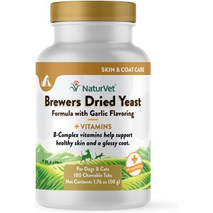 NaturVet Brewer's Dried Yeast with Garlic Chewable Tablets Skin & Coat Supplement for Cats & Dogs, 100 count