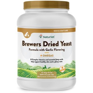 NaturVet Brewer's Dried Yeast with Omegas Chewable Tablets Skin & Coat Supplement for Cats & Dogs, 5000 count