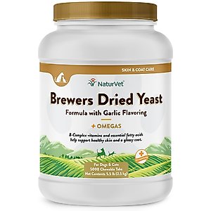 NaturVet Brewer's Dried Yeast with Omegas Chewable Tablets Skin & Coat Supplement for Cats & Dogs, 5000 count
