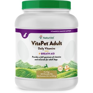 NaturVet VitaPet Adult Plus Breath Aid Chewable Tablets Multivitamin for Dogs, 365 count