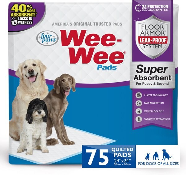 Wee-Wee Pads Unscented Super Absorbent Adult Dog Pee Pads, 24x24-in, 75 count slide 1 of 8