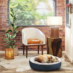 Max & Marlow Plush Round Bolster Cuddler Cat & Dog Bed, Navy, Medium