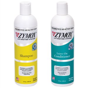 Zymox Veterinary Strength Enzymatic Shampoo, 12-oz bottle + Dog & Cat Leave-on Conditioner, 12-oz bottle