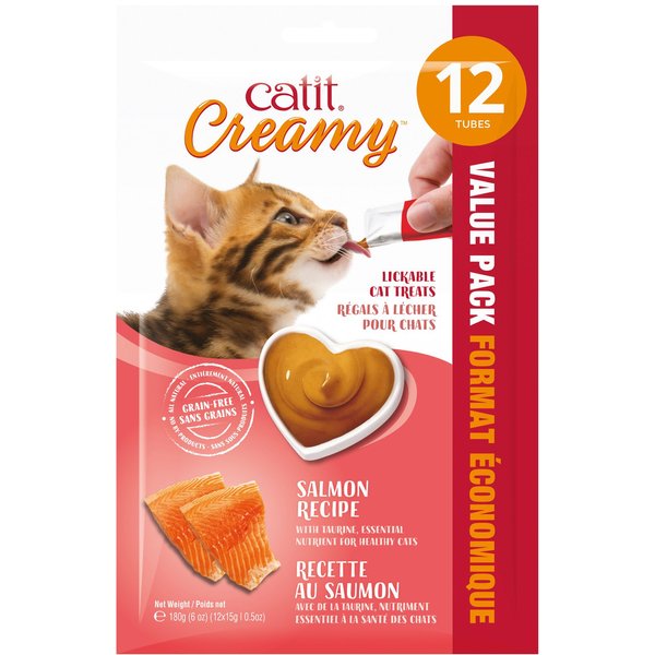TEMPTATIONS Creamy Puree with Salmon Lickable Cat Treats, 12gram pouch