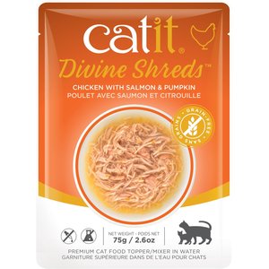 Catit Divine Shreds Chicken with Salmon & Pumpkin Cat Topping, 2.65-oz bag