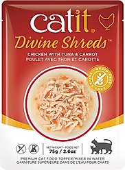 Catit Divine Shreds Chicken with Tuna & Carrot Cat Topping, 2.65-oz bag