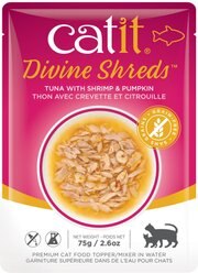 Catit Divine Shreds Tuna with Shrimp & Pumpkin Cat Topping, 2.65-oz bag