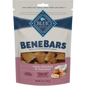 Blue Buffalo Benebars Skin & Coat Support, Chicken & Coconut Natural Dog Treats, 9-oz bag