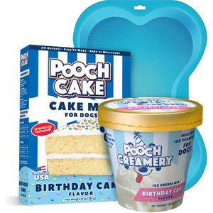 Pooch Cake Basic Starter Plus Birthday Cake Mix with Cake Mold Kit & Pooch Creamery Birthday Cake Ice Cream Dog Birthday Cake, 10-oz box