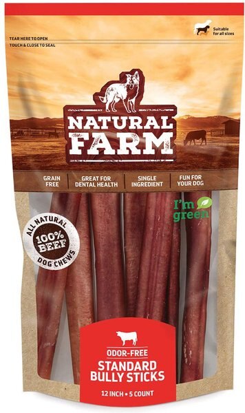 Natural Farm Odor-Free Bully Sticks Dog Treats, 12-in