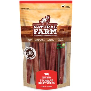 Natural Farm Odor-Free Bully Sticks Dog Treats, 12-in, 5 count