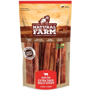 Natural Farm Odor-Free Extra Thick Bully Sticks Dog Treats, 12-in, 5 count